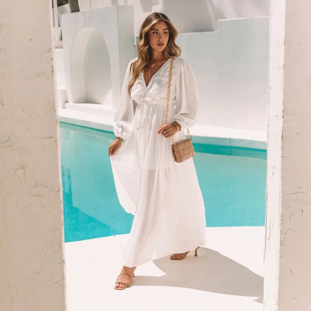 Vici White SATIN BUTTON DOWN MAXI DRESS